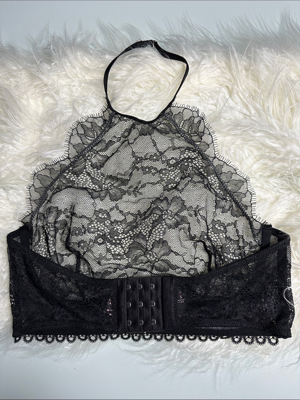 NWT Victoria’s Secret Black Lace High Neck Underwire Bra 34D/DD Sheer Halter - Picture 4 of 7
